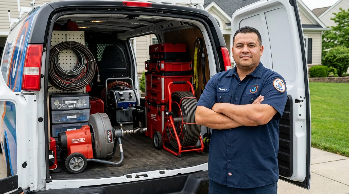 Professional drain cleaning equipment and Johns Plumbing LLC plumber in East Aurora