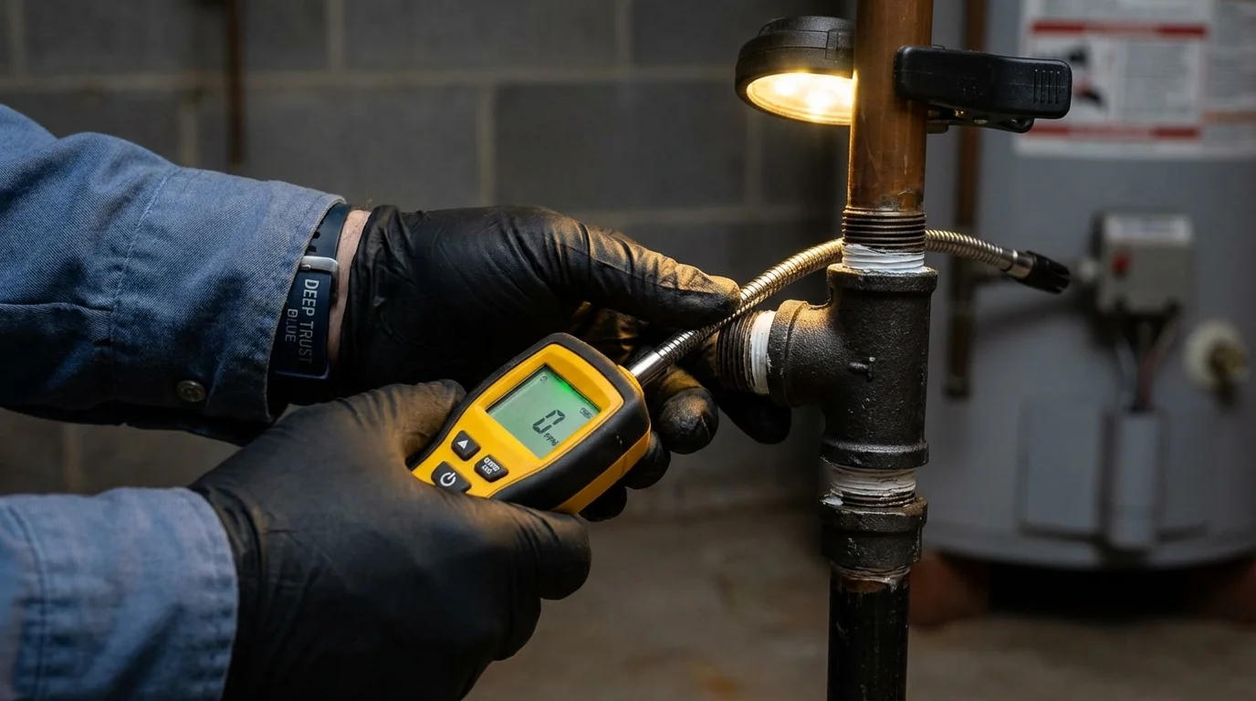 Gas leak detection with electronic sniffer by Johns Plumbing LLC in East Aurora