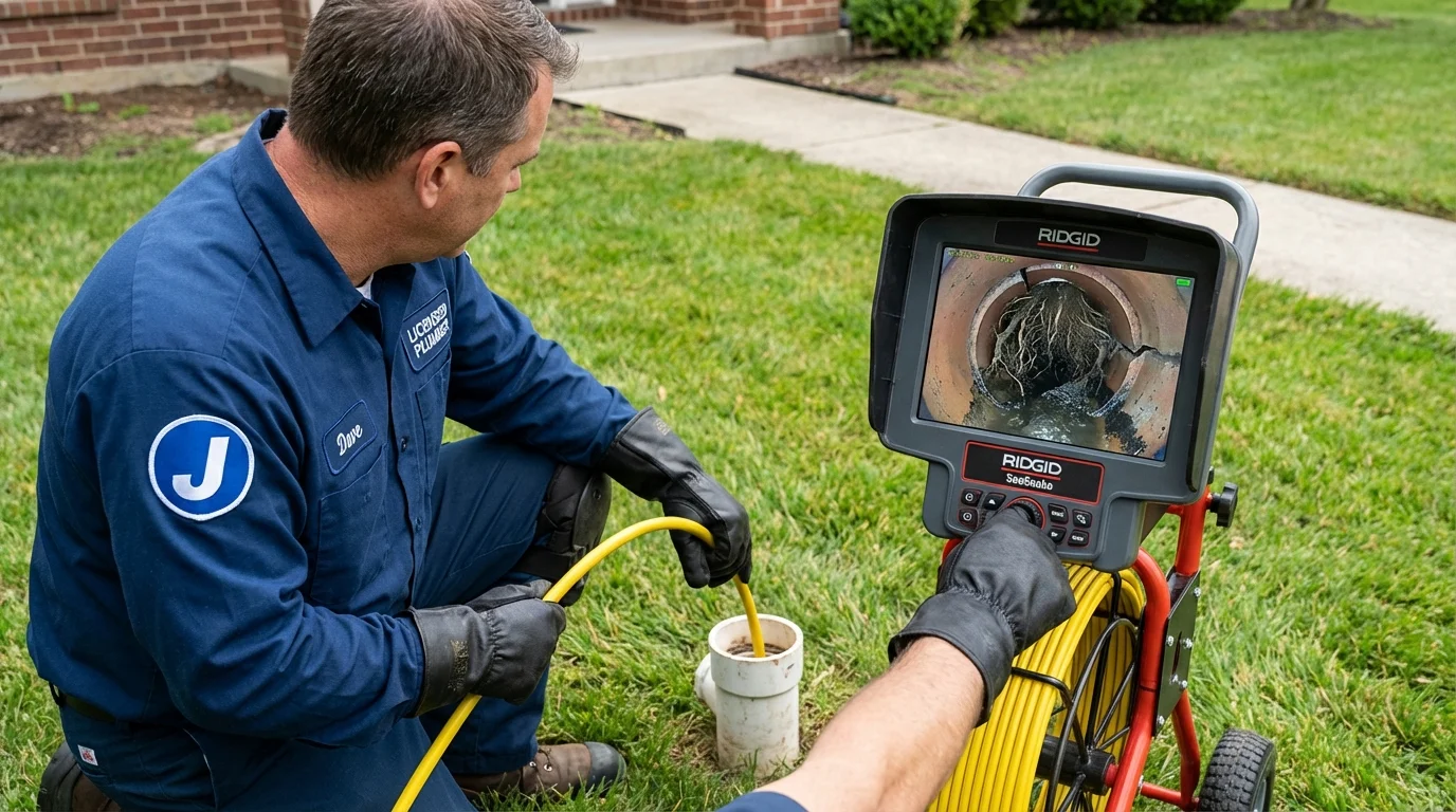 Sewer camera inspection being performed by Johns Plumbing LLC in East Aurora