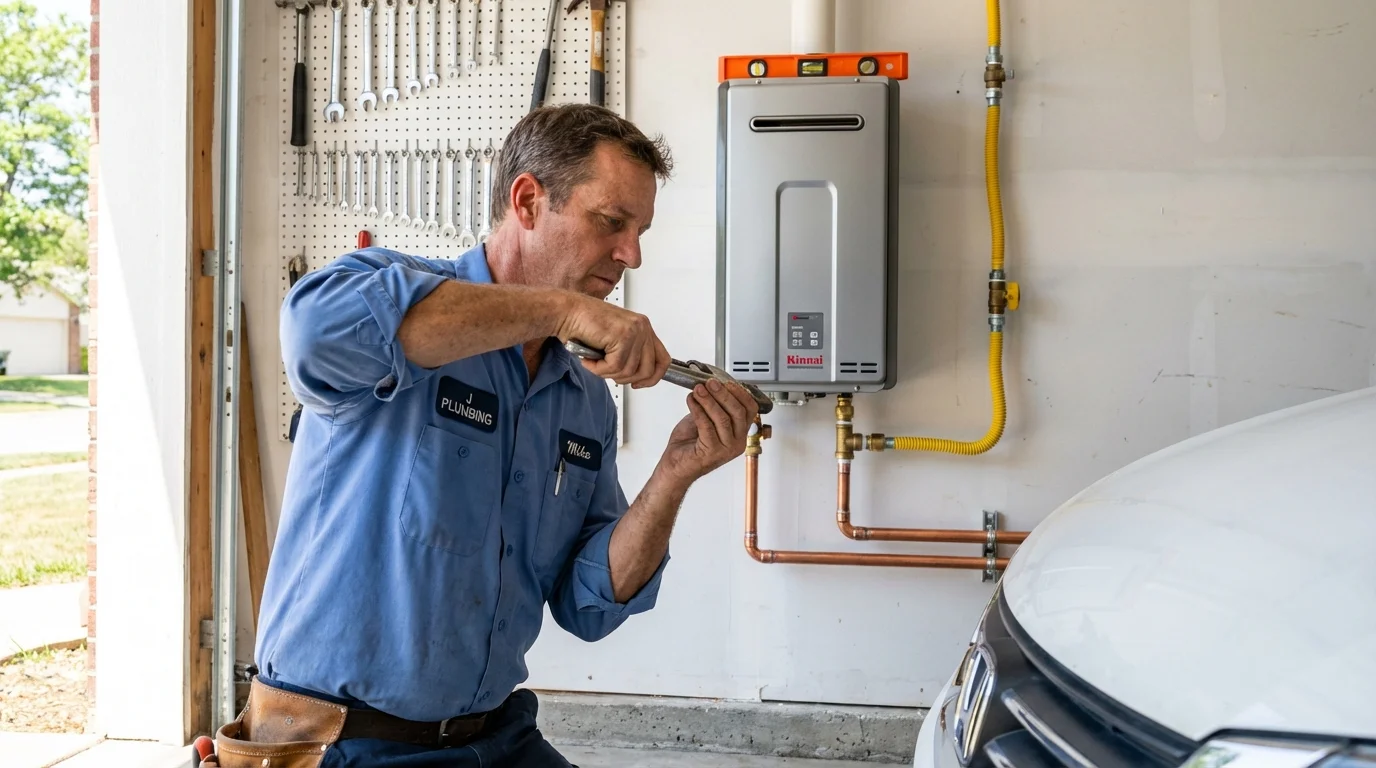 Tankless water heater installation by a Johns Plumbing LLC plumber in East Aurora