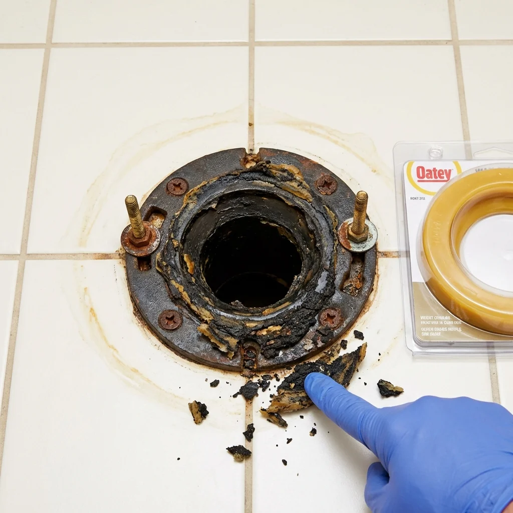 Failed wax ring showing water seepage at the base of a toilet in a East Aurora, NY home