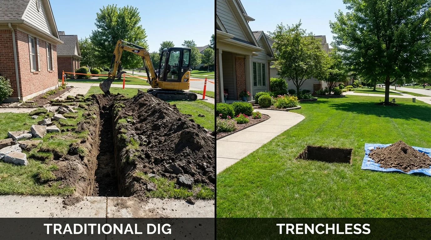 Trenchless sewer repair with minimal yard damage versus traditional excavation in East Aurora, NY